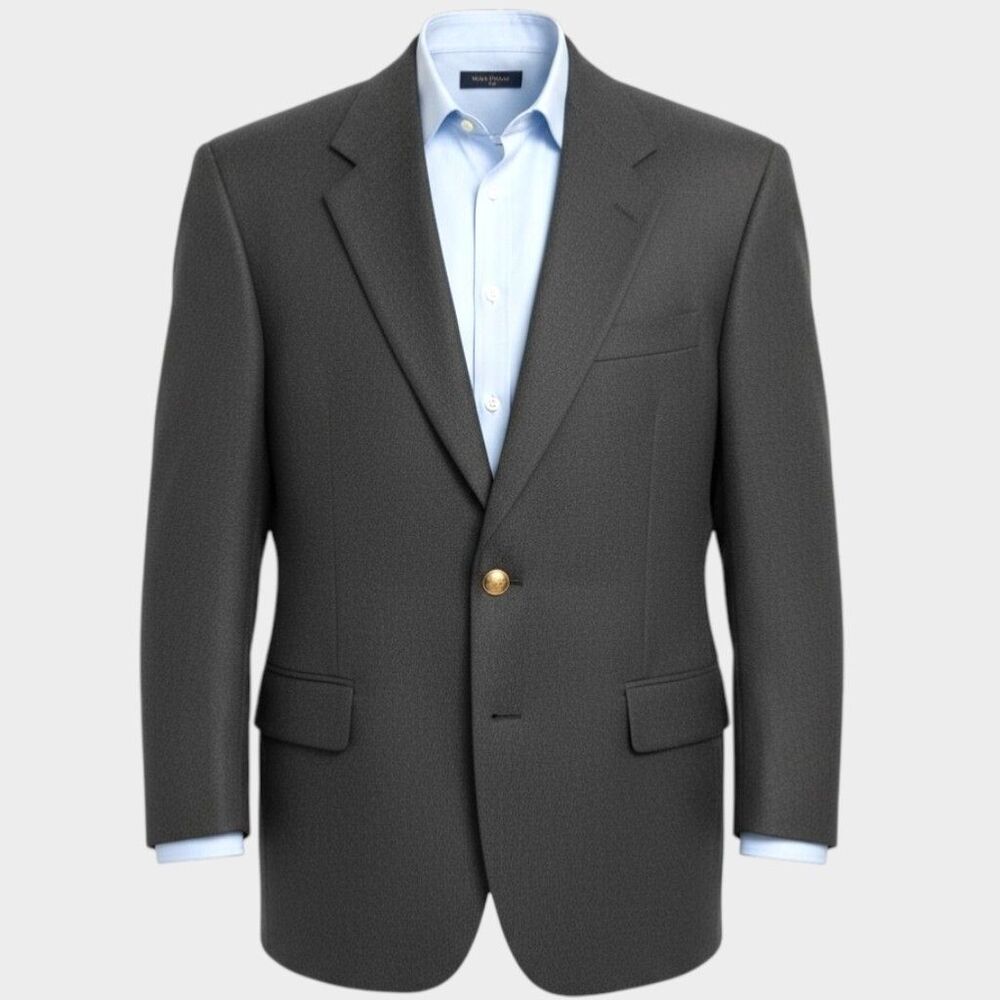 Vintage WOOLRICH Mens Blazer Sport Coat Brass Buttons Suit Jacket 50R Gray Wool